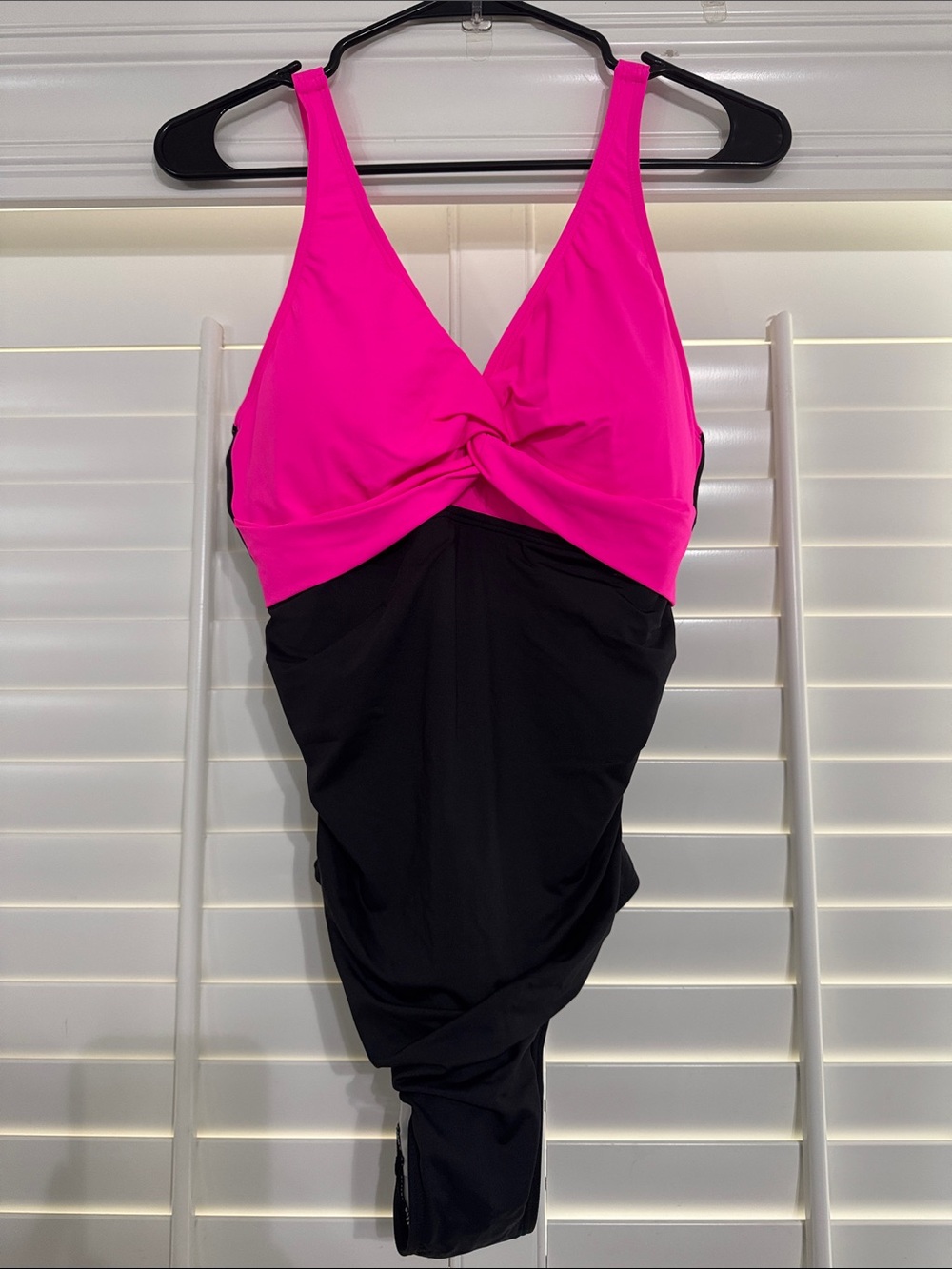Women Two-Tone Pink and Black One-Piece Swimsuit